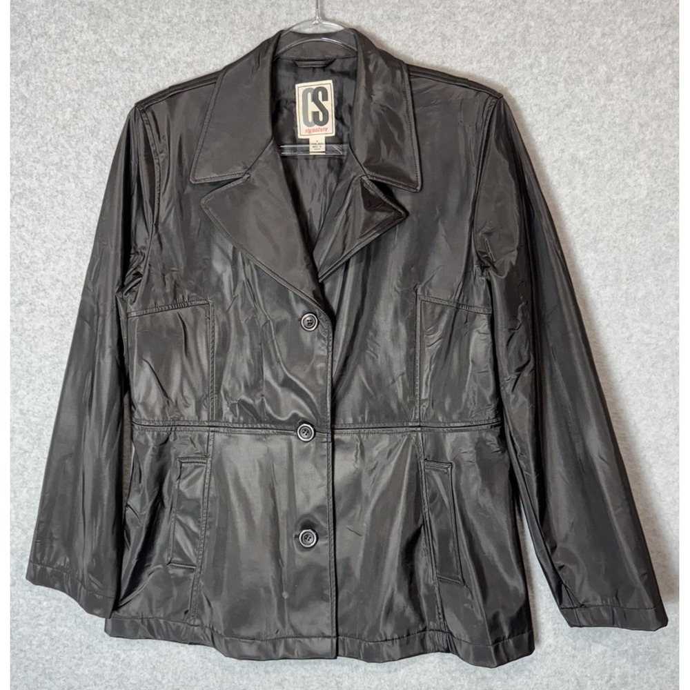 CS Signature Jacket Womens Medium Button Front Vegan Leather Faux Moto Modern